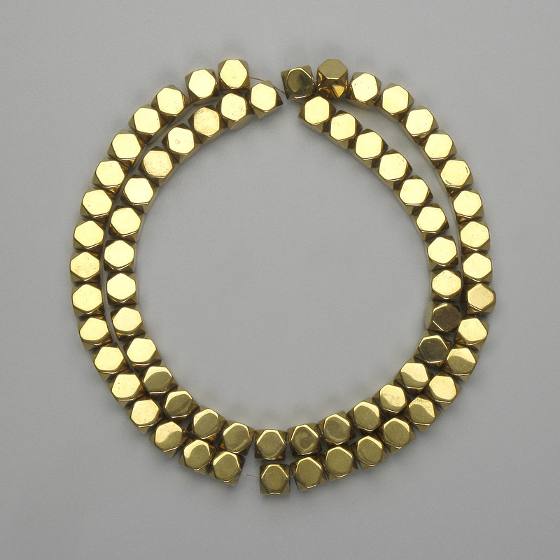 Hematite Beads Multifaceted 5.5x5.5x5mm+ Gold Colour, Length 39cm+