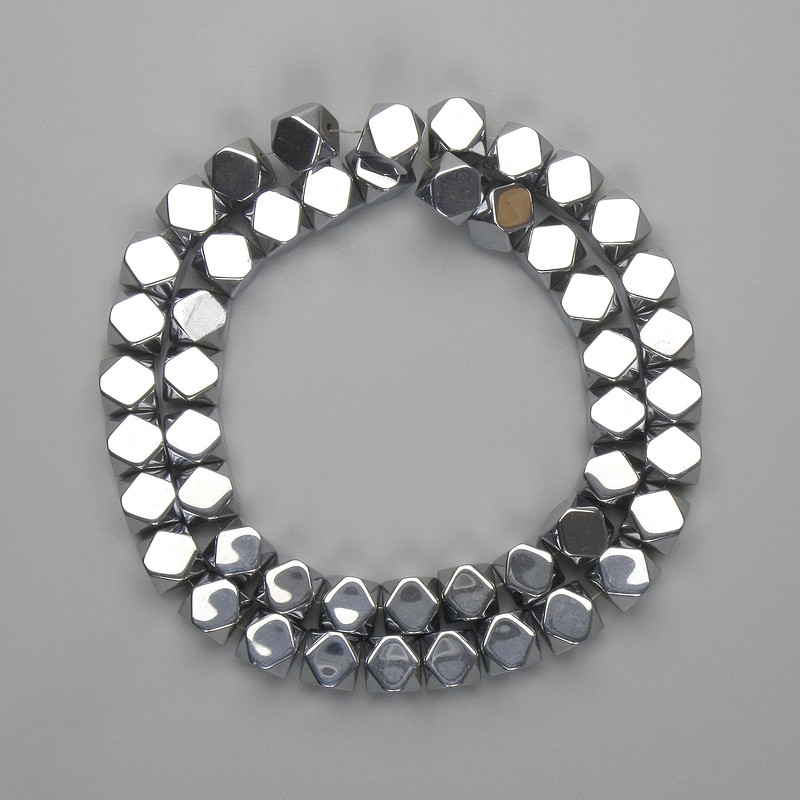 Hematite Beads Faceted 8x8mm+- color: silver, length 39cm+