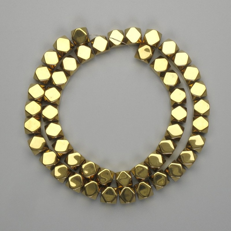 Hematite Beads Multifaceted 8x8mm ± Gold colour, thread length 39cm+