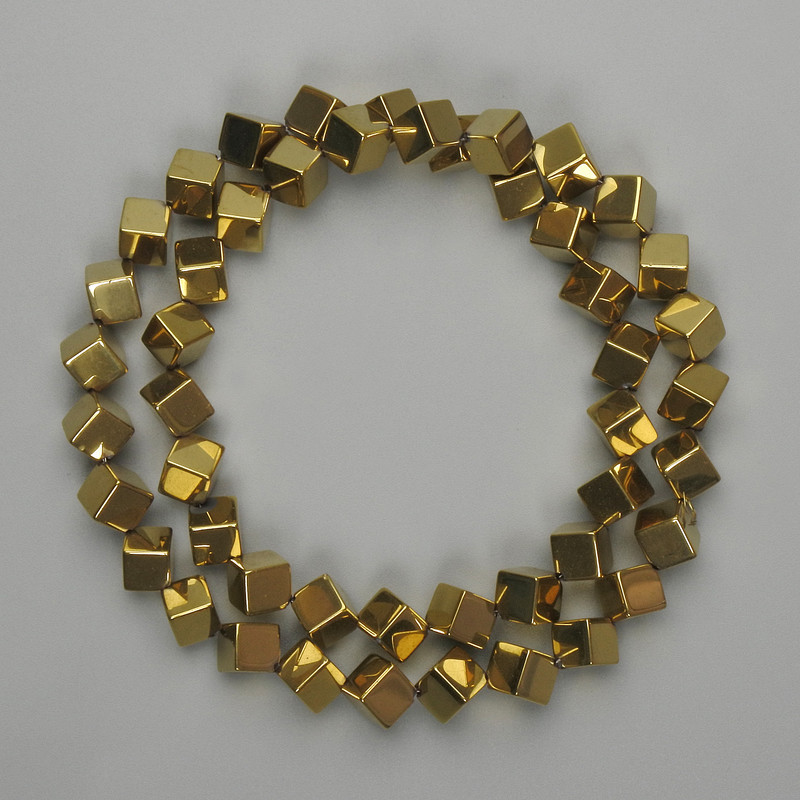 Hematite Beads Cubes with Through-Hole 5.5x5x5mm+ Gold Colour, Length 38cm+