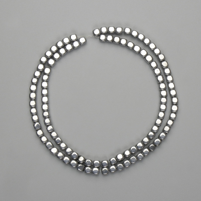 Hematite Cube Beads 4x4mm+ Silver Colour, Length 39cm+