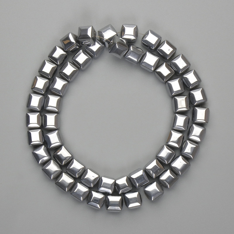 Hematite Beads Cube 8x8mm+- colour silver, length 39cm+