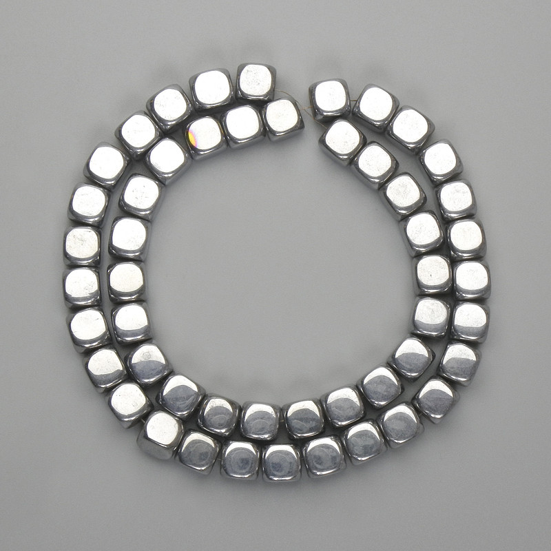 Hematite Beads Cube 7.5x7.5mm+ Colour Silver, Thread Length 39cm+