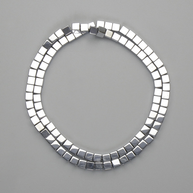 Hematite Beads Cubes 4x4mm+- colour silver, length 40cm+