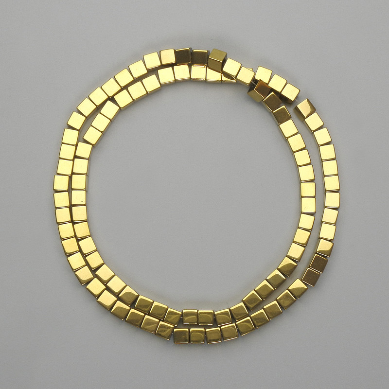 Hematite Beads Cube 4x4mm+- colour golden, length 40cm+