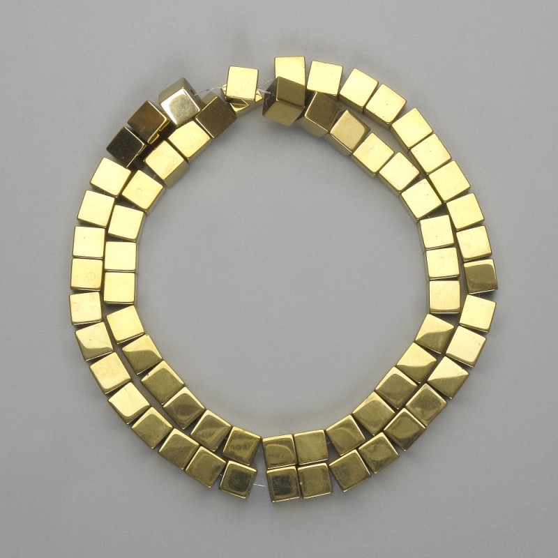 Hematite Beads Cube 6x6mm ± colour: golden, length 40cm+