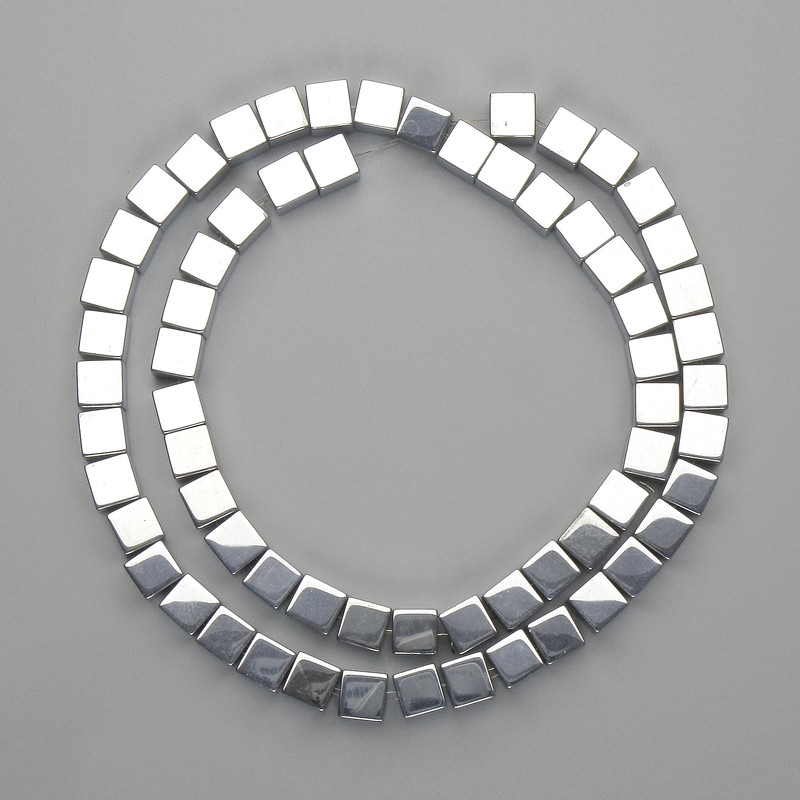 Hematite Cubic Beads 6x6mm+ Silver Colour, 40cm+ Length