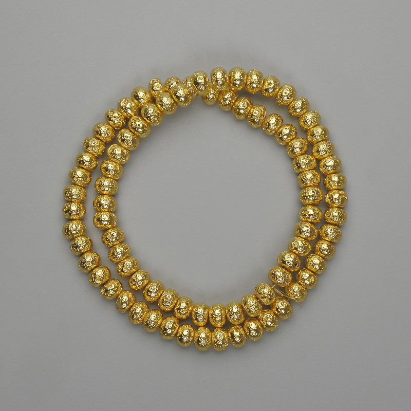 Lava Beads with Golden Metallic Coating, Porous Rondelle 6x4.5mm±, Length 38cm±
