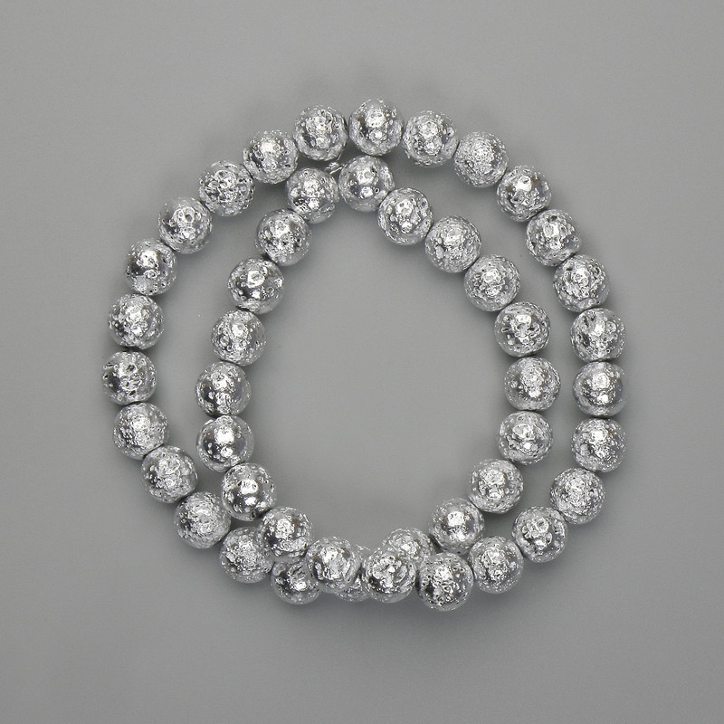 Lava Beads with Silver Plating, Porous Round Bead 8.5mm ±, Length 39cm ±
