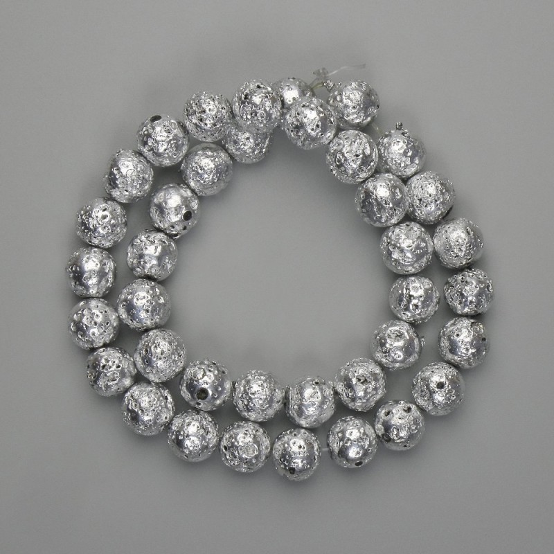 Lava Beads with Silver Plating, Porous Round Bead 10.5mm ±, Length 39cm ±