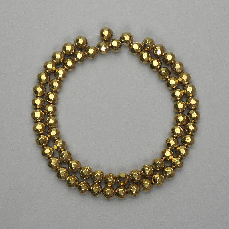 Hematite Beads Golden-Toned Faceted Round 6mm +-, length 38cm+