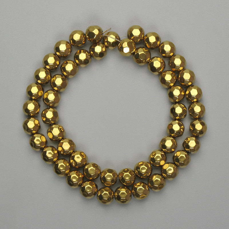 Hematite Beads Golden Colour Faceted Round 8mm +-, length 38cm+