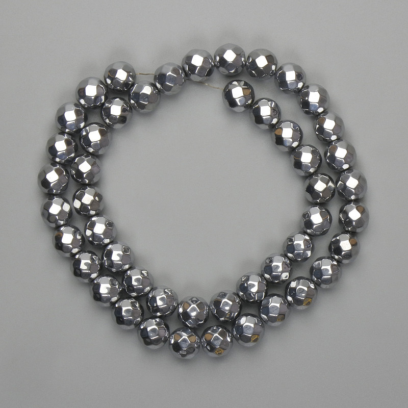 Hematite Beads, Silver Color, Faceted Round 8mm +-, length 38cm+-