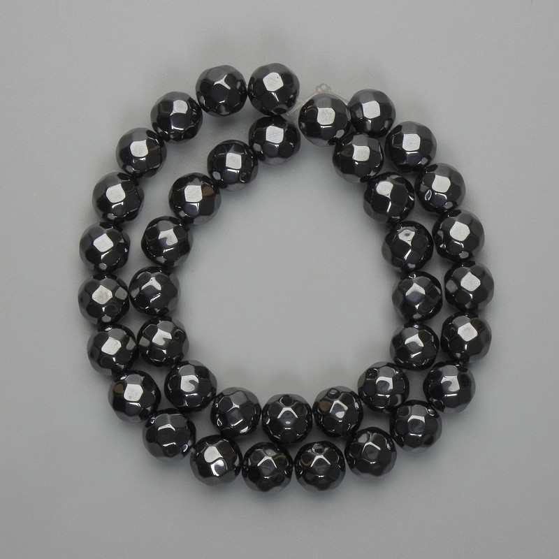 Hemati­te Faceted Round Beads 10mm, length 38cm
