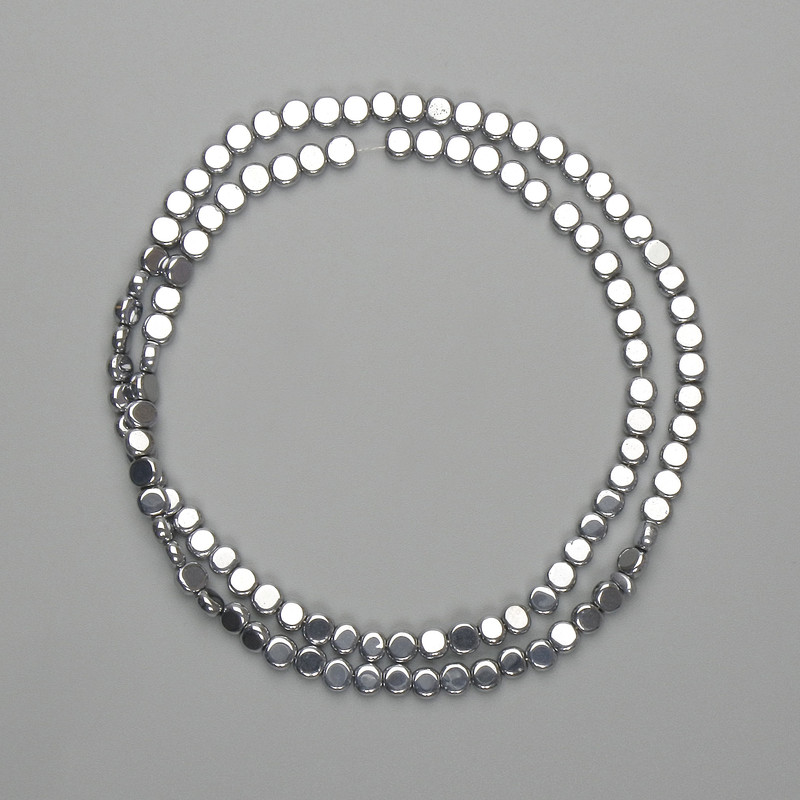 Hematite Beads Silver Coin 3.5×4mm ±, Length 38cm ±