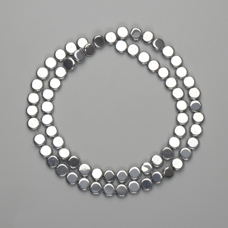 Hematite Beads Silver Coin 6mm+, 38cm length