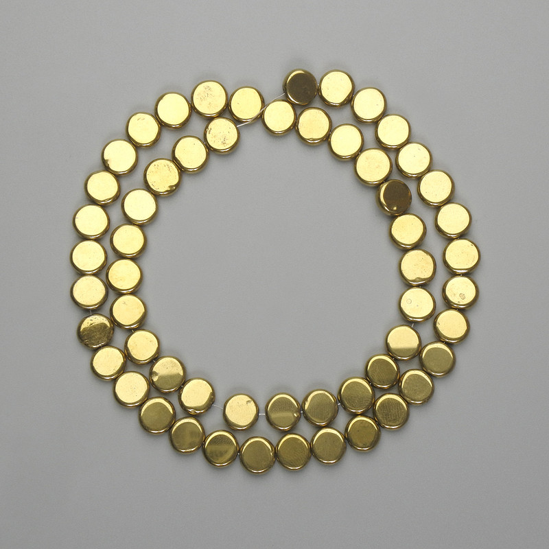 Hematite Beads Gold Colour Coin 7.5mm+-, Length 38cm+-