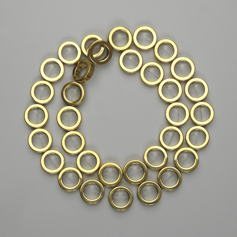 Hematite Beads Gold Colour Round 12mm+-, linked 38cm+