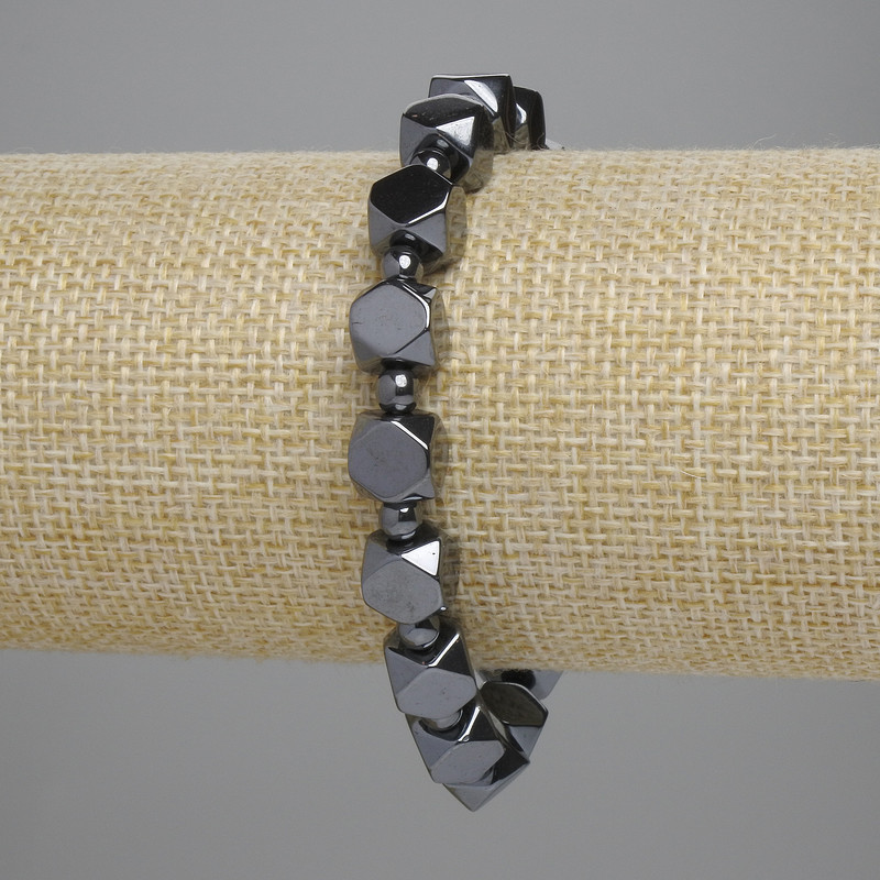 Hematite Bead Multisided Bracelet 7.5×8mm ± bead 4mm ±, length 18cm ± Stretch