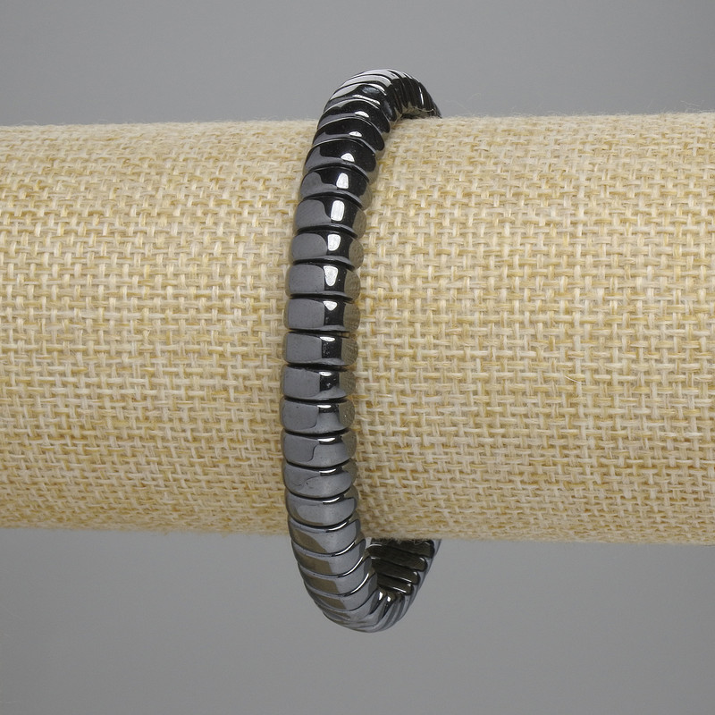 Hematite Bead Bracelet half-macet/half-round 8.5x3.5mm ±, length 18cm ± stretch