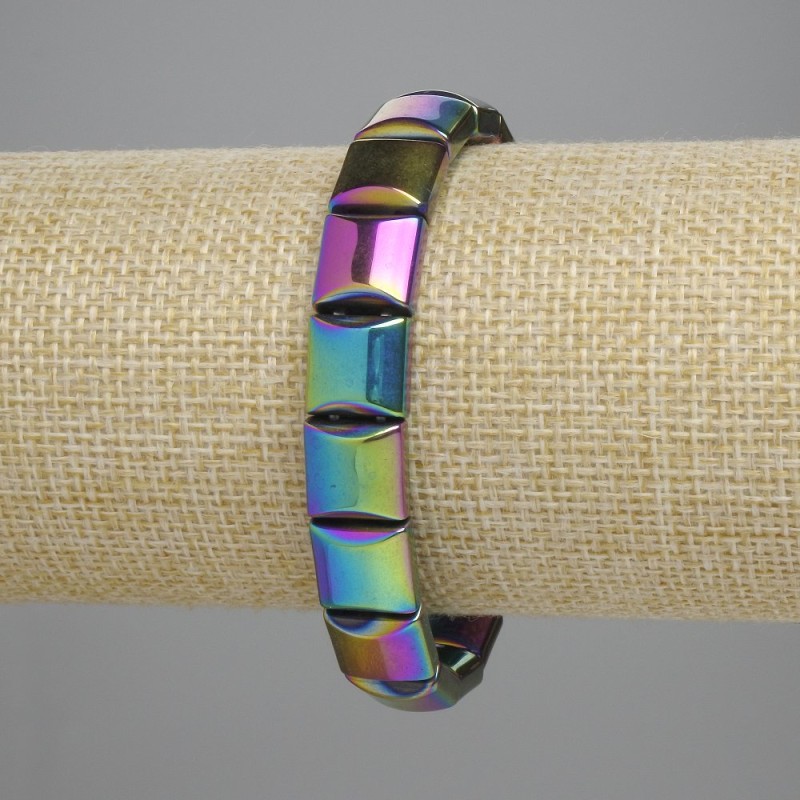 Bracelet Rainbow Hematite Link 10×10mm±, length 18cm± stretch