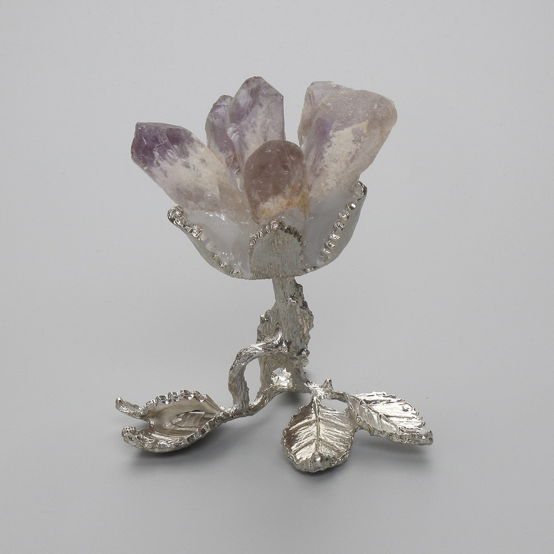 Amethyst Natural Stone on Metal Base, diameter 80-110x50-60mm±, assorted sizes