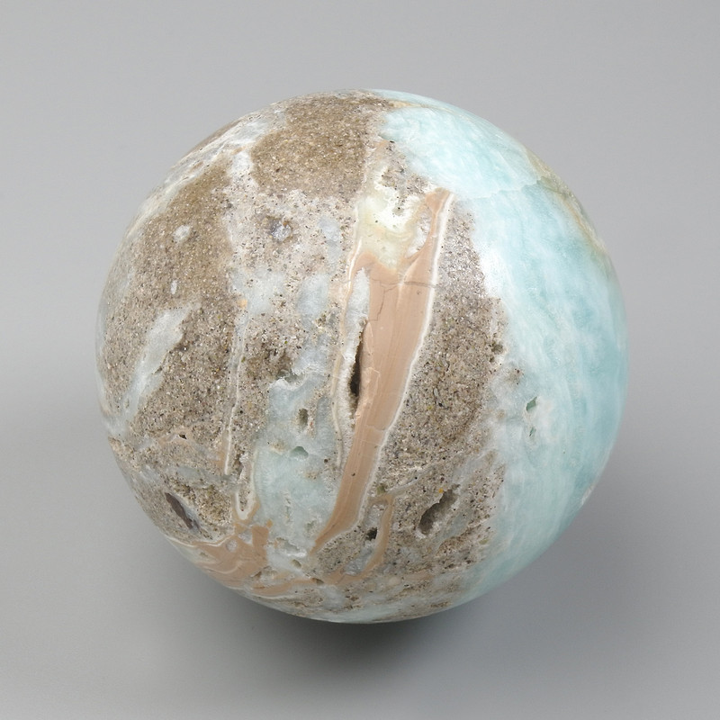 Souvenir Sphere of Larimar Natural Stone, diameter 50-65mm±, assorted sizes, weight from 165 g. (price per 100 g)
