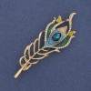 Brooch Feather Enamel Crystals Golden Metal 72x24mm +