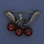 Brooch Cherry red crystals rhinestones metal colour dark silver 42x25mm+