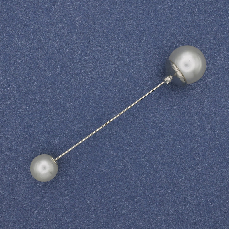 Brooch Pin Majorca Pearl 9mm+-12mm+- silver-tone metal 73mm+