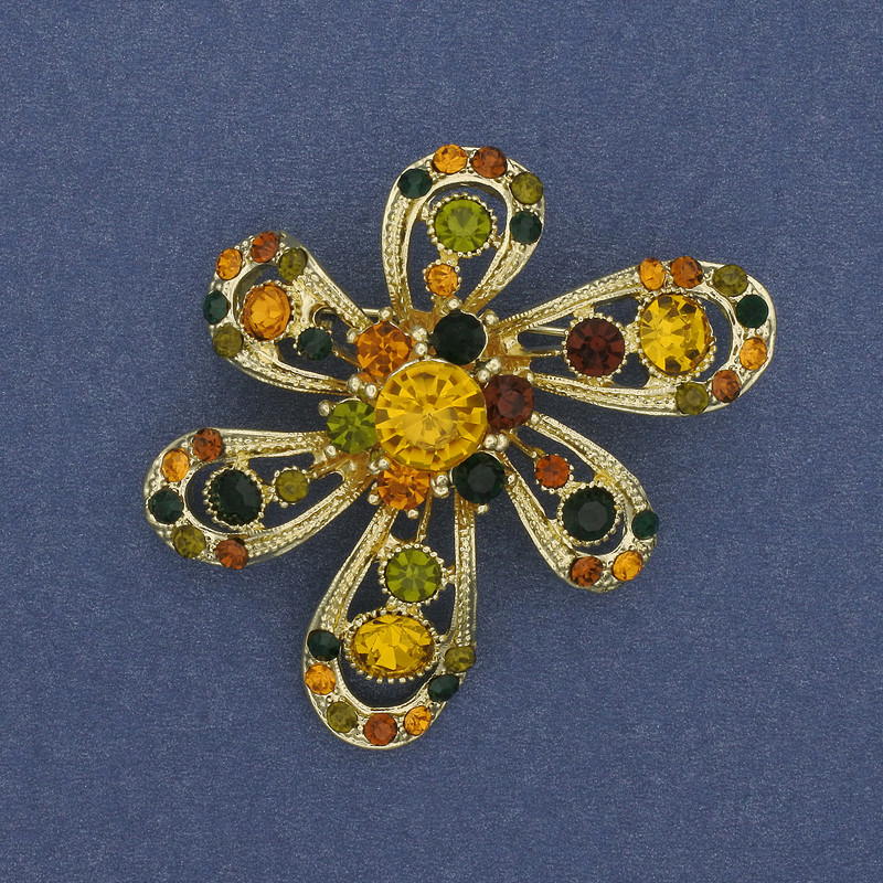 Brooch Flower Crystal Zircon Gold-Tone Metal 46x47mm+