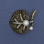 Brooch Leaf Pearl and Crystal Bronze Tone 37x42mm+