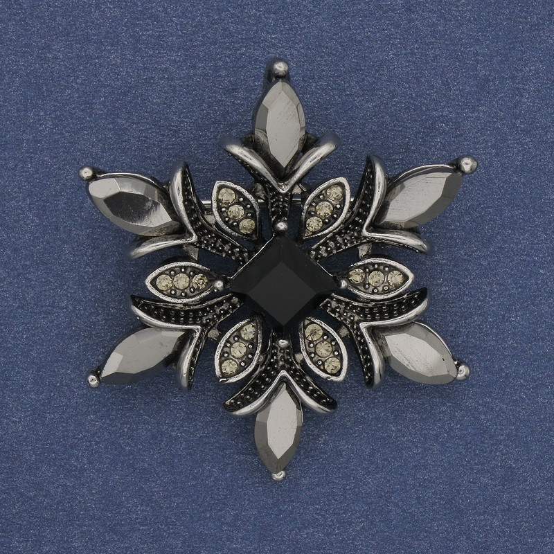 Brooch Pendant Accent with Crystals, Silvery Metal 34mm