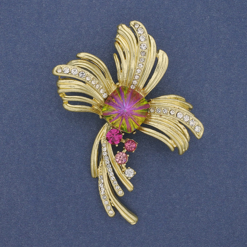 Brooch Pendant Accent with Golden Rhinestones Metal 70×52mm+