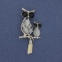 Brooch Pendant Owl Cat's Eye Stone with Crystals Silver-Coloured Metal, diameter 24mm+-, length 50mm+-