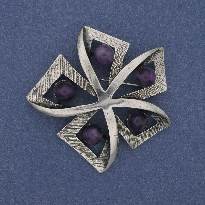 Brooch Accent Amethyst Silver-coloured Metal 60mm+