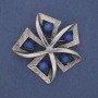 Brooch Accent with Blue Cat's Eye in Silver Metal 60mm+