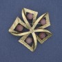 Brooch Accent with Pink Cat's Eye in Golden Metal 60mm+