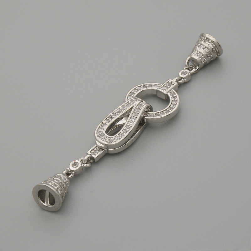 Findings end clasp colour of metal silver with rhinestones, diameter 20×11mm +-, length 52mm+-