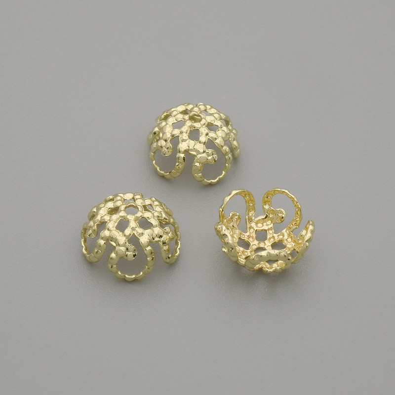 Cap findings for bead cap in metal colour gold, diameter 8mm±, hole diameter 0.7mm±, packaging 10 pcs