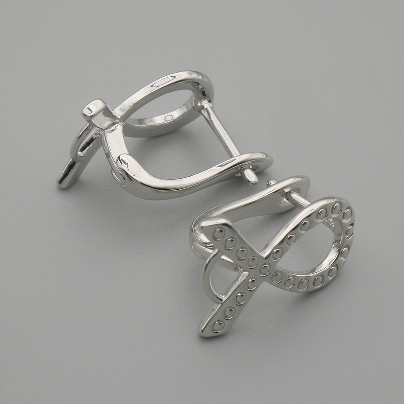 Earring posts, silver-toned metal, 16x11mm ± pair