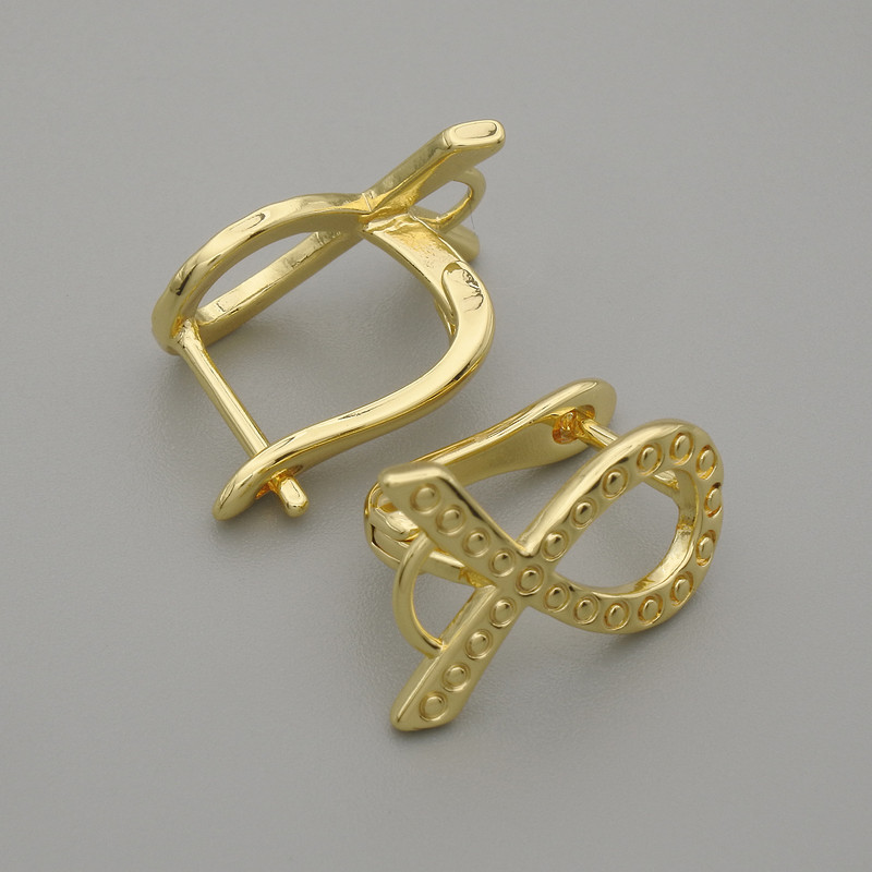 Earring posts, golden coloured metal, 16×11 mm ± pair