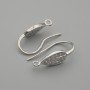 Earring Posts 'Leaf' in Silver-Tone Metal with White Crystals 19×6 mm ± pair