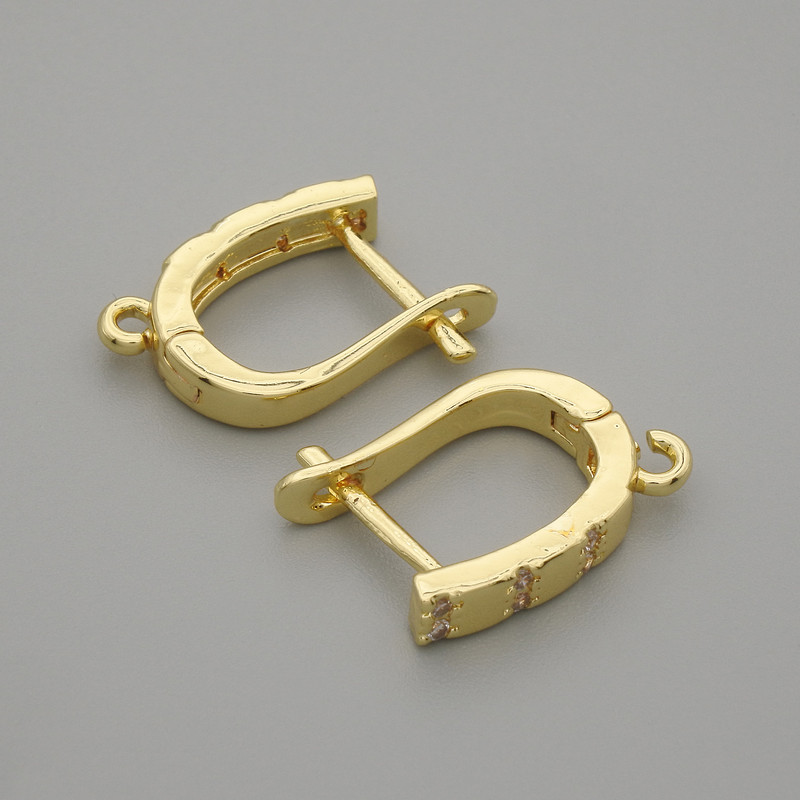 Earring posts for earrings, white crystals, golden metal, 15x3mm ± pair