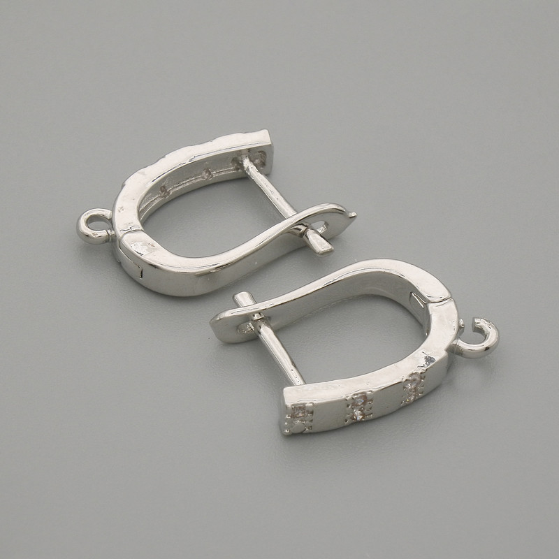 Earring posts with white crystals, silver metal, 15×3 mm ±, pair