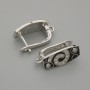Earrings Finding Posts with White Crystals, Black Enamel, Silver Metal 16x7mm ± Pair