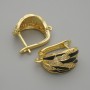 Earrings findings for earrings, white rhinestones, black enamel, golden metal, 15x9.5 mm ± pair