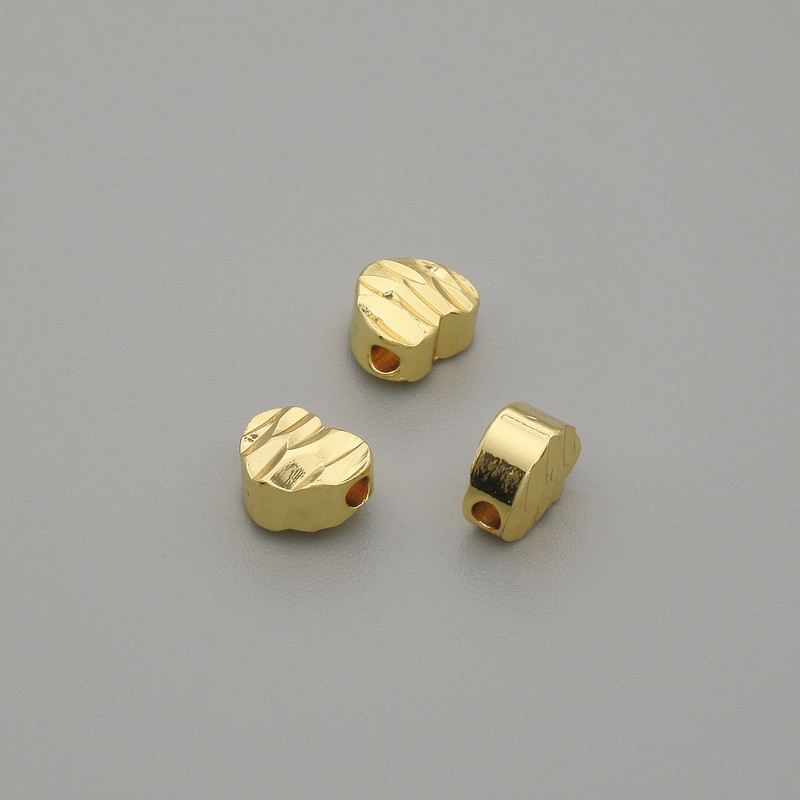 Bead finding with heart insert, metal colour gold, Ø 6×5 mm±, hole Ø 1.3 mm± per 1 piece
