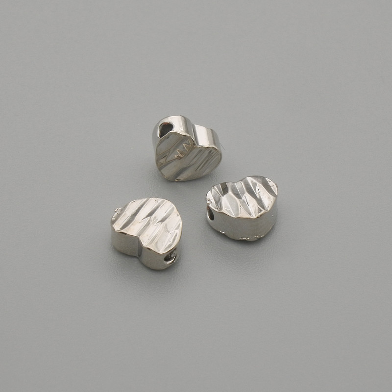 Bead Finding, Heart-shaped Inlay, Silver Colour Metal, 6×5mm± hole diameter 1.3mm± per piece