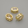 Bead insert with white crystal, metal gold-toned oval setting, 9×7mm approx. hole 1.3mm approx. per 1 pc.